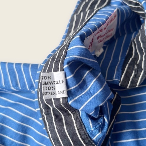 Vintage Womens Haberdashers Pinstripe Shirt Buttoned Blue Cotton XXL Switzerland - Picture 8 of 12